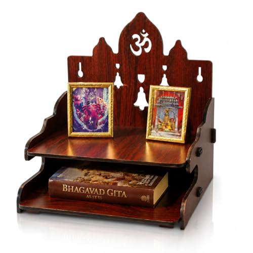 Image of Zesta Wooden Mandir for Home Big Size | DIY Pooja Mandir with LED Spot Light | Devghar Cabinet for Living Room or Office | Wall Mounted Pooja Unit for Home (Temple with 2 Steps)