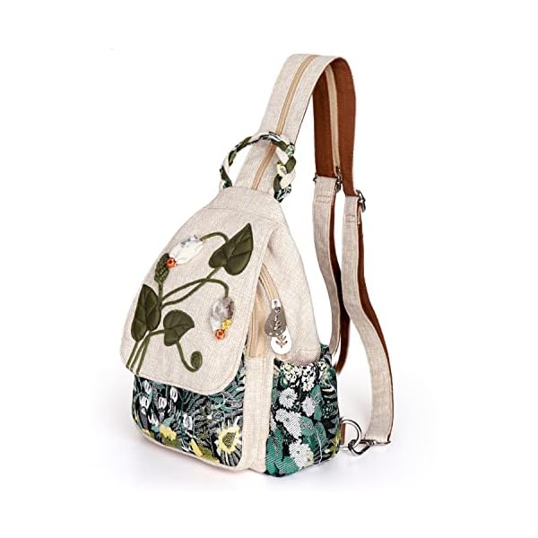 Girls-Convertible-Sling-Bag-Hand-Craft-Artisan-Purse-Beautiful-Canvas-Premium-Casual-Day-Mini-Backpack-for-Women-Green-Marsh AULUDA Girl's Convertible Sling Bag, Hand Craft Artisan Purse, Beautiful Canvas Premium Casual Day Mini Backpack for Women (Green Marsh)