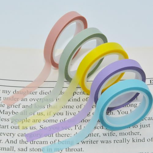 RANYAKE 5Rouleaux Ruban Surligneur,Bandes de Surbrillance Auto-Adhésives,Amovible Ruban Surligneur Fluorescent Ruban,Pour la Prise de Notes,la Lecture de Livres,les Etudiants,les Enseignants