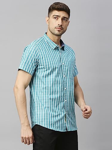 Image of Thomas Scott Mens | Half Sleeve Checkes | Printed | Slim Fit | 100% Cotton | Spread Collar | Shirts