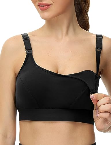 Image of HOFISH Women's Seamless Nursing Sports Bra Low Impact Maternity & Nursing Bras Padded Racerback for Breastfeeding Black XL