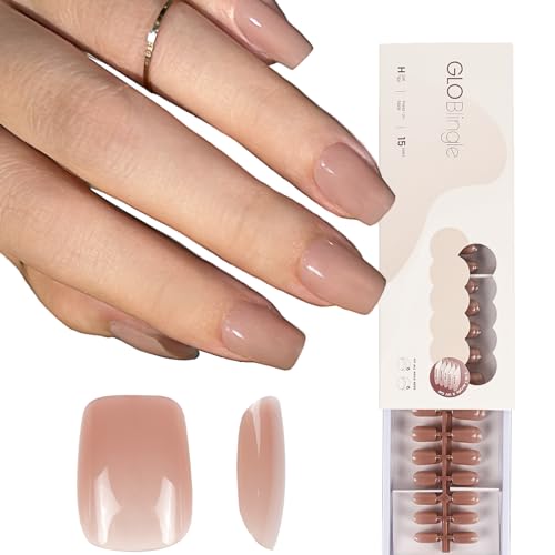 GloBlingle Natural Nude Gel Nail Tips -150Pcs Press on Nails Short Coffin Fake Nails 5 in 1 Acrylic Nail Tips Building Gel Top Coat Cover Nude Color Gel Extra Short Nails Tips Press on False Nail Art