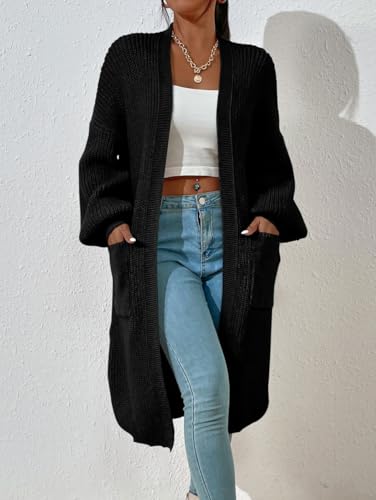 Image of LIGHT DOT Women's Winter Midi Cardigan Sweater Long Sleeve Sweater Coat (Black, L)