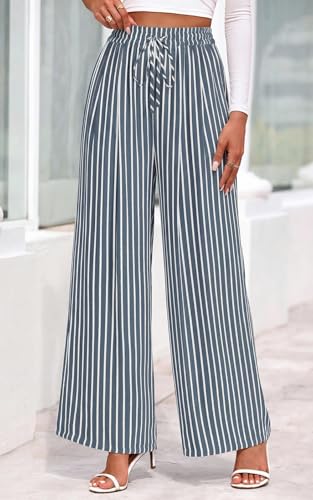 Image of PRETTYGARDEN Womens Pants Elastic Waist Floral Lightweight Palazzo Pants for Women Casual Lounge Wide Leg Pants Woman