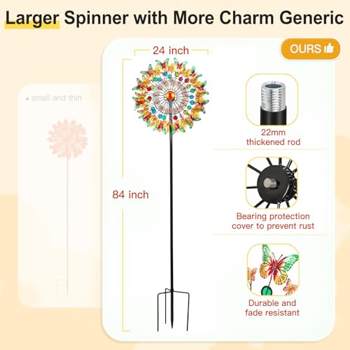 Image of Lairander Butterfly Outdoor Wind Spinners, 84'' Large Garden Wind Spinner, Metal Yard Art Wind Sculptures & Spinners, Garden Decor for Outside Yard Ornaments Clearance Gift for Family