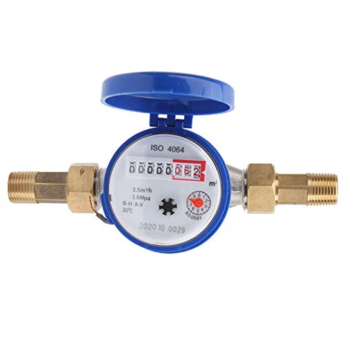 Zerodis Water Meter Vertical Mechanical Cold with Pulse Output 1/2 Garden Home Use Potable Measuring in Gallon Couplings Easy to Read, for Homes, Gardens, Etc