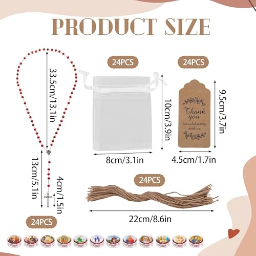24 Pcs Rose Catholic Rosaries Necklaces,Wooden Beads Rosary Necklace Religious Rosary Jesus Cross Catholic Gifts,Holy Rosaries in Bulk with Organza Bags Gift Gift Boxes for Prayer Men Women2