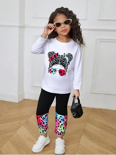 Image of OLMRJKD Kids Toddler Girls Clothes Figure Graphic Drop Shoulder Top Pullover Spotted Print Pants Fall Winter Outfit Set