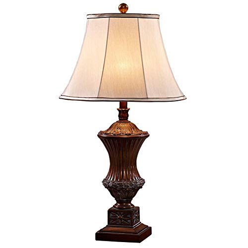 Lampe de Table Bureau LED Abat-Jour Tissu Lampe Lecture Rétro Base Résine Chevet Chambre Salon