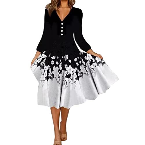 Vestido De Manga Larga con Cuello Redondo Estampado De Posicionamiento De Y Ocio Elegante para Mujer Mini Faldas Mujer Sexy (White, XXXL)