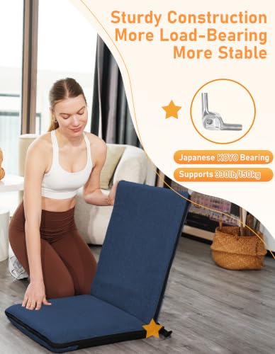Image of FASTMOMENT Floor Chair with Back Support Adjustable Meditation Chair with 14 Positions Portable Ground Seating for Adults Foldable Floor Seat for Meditation Yoga Reading (Thicker Sponge Version, Blue)