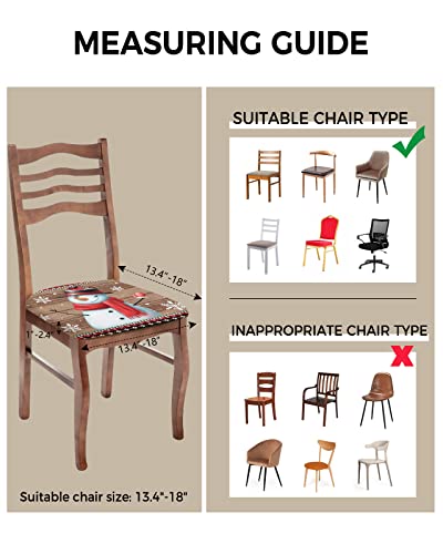 Christmas Snowman Seat Covers For Dining Room Chairs Set Of 2, Stretchy Dining Chair Cushion Covers, Vintage Wood Red Plaid Xmas Tree Snowflake Removable Washable Slipcovers For Office, Kitchen, Party #TOP2