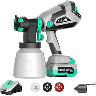 Litheli HVLP Paint Sprayer, 20V Paint Sprayers for Home Interior and Exterior, Cordless Paint Gun with 3 Patterns & 3 Nozzles for Car, Deck, Fence, Furniture, with 4.0 Ah Battery & 2.4 A Fast Charger