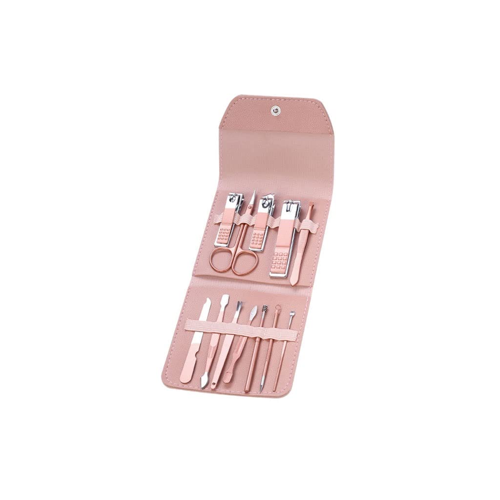 Juego de manicura, juego de uñas, kit de cortaúñas, pedicura profesional, kit de manicura de acero inoxidable, herramientas de belleza, kit de belleza con estuche portátil de cuero PU (oro rosa)