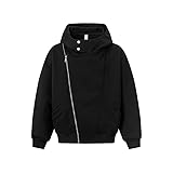 YOURXUAR Asymmetrical Zipper Hooded Jacket, Unisex Casual Sports Sweatshirt with Side Pockets, Versatile Casual Wear (US, Alpha, Large, Regular, Regular, Black)