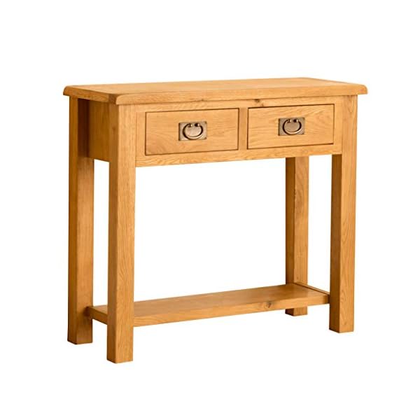 RoselandFurniture Lanner Oak Console Table with Storage | Large Traditional Rustic Waxed Solid Wood 2 Drawers Telephone Table for Hallway or Living Room