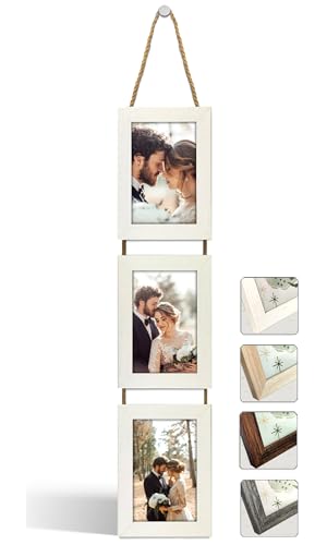 NEOWS Bilderrahmen Collage für Mehrere Bilder - Dekorative Bilderrahmenset zum Aufhängen an der Wand - Mehrfach Fotorahmen Hochformat mit Schnur für 10x15 Fotos (Weiß Gerissene, 3 Vertikale Fotos) NEOWS Bilderrahmen Collage für Mehrere Bilder - Dekorative Bilderrahmenset zum Aufhängen an der Wand - Mehrfach Fotorahmen Hochformat mit Schnur für 10x15 Fotos (Weiß Gerissene, 3 Vertikale Fotos)