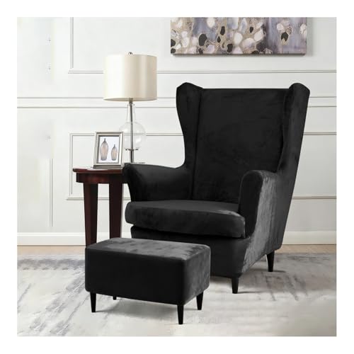 3-Teilige Ohrensessel mit Hocker und Gedehnten Baumwollarmlehnen, Retro Sessel....