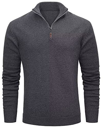 Fall Sweaters Turtleneck Sweater For Men Slim Quarter Zip Tops Mens Fashion Winter Sweater Pullover Sweaters Long Sleeve Men Polo Sweater Dark Grey #TOP16