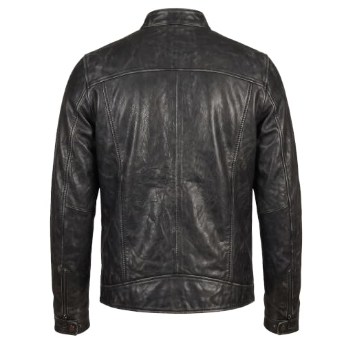 Image of Men Cafe Racer Motorcycle Style Solid Leather Jacket Slim Fit Motorcycle Brown Cafe Racer Leather Jacket