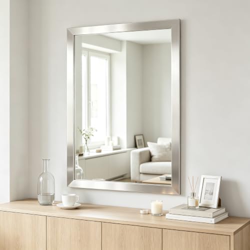 Image of Bathroom Mirror for Over Sink 28x20 Inch Rectangular Wall Mirror, Nickel