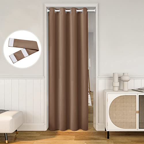 HOMEIDEAS Cappuccino Doorway Curtains, Privacy Grommet Closet Curtain for Bedroom, W39 x L78 Inch Solid Blackout Door Coverings, Tie Back Insulated Window Drape, 1 Panel