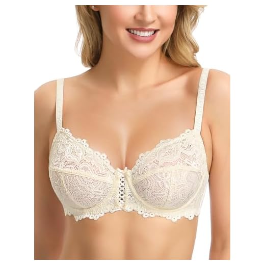 Wingslove Damen BH Vollschalen Floraler Spitze BH ohne Polster Bügel BH Soft Cup (Nackt 32G)