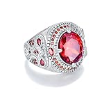 PYTALI Round Garnet Gemstone Ring for Men Sterling Silver Oxidized Men's Ring Vintage Retro Jewelry(