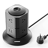 Power Strip with 7 Multiple Plug Outlets 2 USB Ports, Convenient One-way Push Button, Tower Surge Protector Desktop Power USB Charging Station for Home & Office (Black)-SAFEMORE