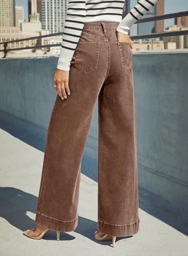 Image of Dokotoo Women's Casual High Waisted Jeans Stretch Wide Leg Loose Denim Pant
