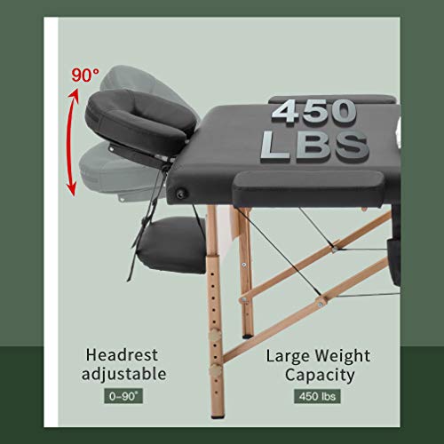 Massage Bed Spa Bed Massage Table Salon Tattoo Bed Heigh Adjustable 3 Fold 84\" Massage Table W/Sheet Cradle Cover 2 Bolster Hanger Portable Facial
