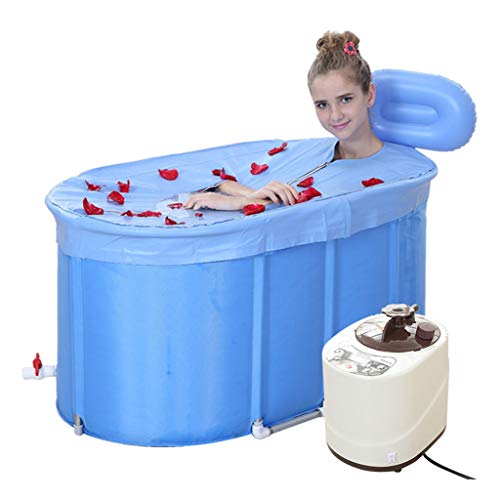 Lyw11 Folding Bathtub Sauna Bath Dual-use Quilted Insulation Bath Barrel Adult Tub With Steam Engine Sponge Bottom Insulation Cover (Color : BLUE, Size : 120 * 70 * 70CM)