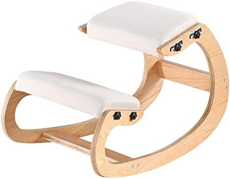 MallVitally Adjustable Kneeling Chair, Wooden Ergonomic Rocking Chair - Improve Your Posture with an Angled Seat for Home,Office(White Oak)