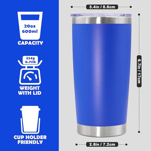 AUWBON 20oz Tumbler Bulk Stainless Steel Tumbler Cup with Lid Vacuum Insulated Double Wall Travel Mug, Durable Powder Coated Travel Coffee Tumbler Mug for Hot & Cold Drinks, Dark Blue,12 Pack
