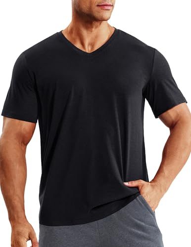 MIER Mens Dry Fit V Neck T-Shirts Workout Soft Short Sleeve Moisture Wicking Running Athletic Gym Casual Tee Tops, Heather Black, L