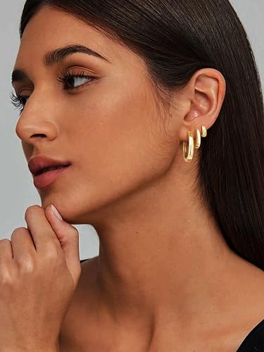 Small Hoop Earrings for Women Trendy - Dainty Gold Earring Chunky 14K Gold Plated Hypoallergenic Huggie Hoops Earrings Set for Women No Tarnish Gold Jewelry Gift