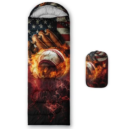 Smell Sunshine Kids Sleeping Bag for Boys Girls,American Flag Baseball Print-Lightweight Warm Portable Outdoor Indoor-Waterproof Cold Weather Resistant Sleeping Bag for Camping Hiking(Baseball)