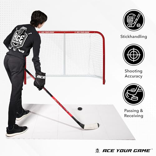 ACE HOCKEY Dryland Flooring Tiles for Hockey Training - 15-Pack Hockey Tiles (17.6 sqft) for Shooting, Passing, Stickhandling - Not Skateable Synthetic Ice Tiles for Hockey Practice