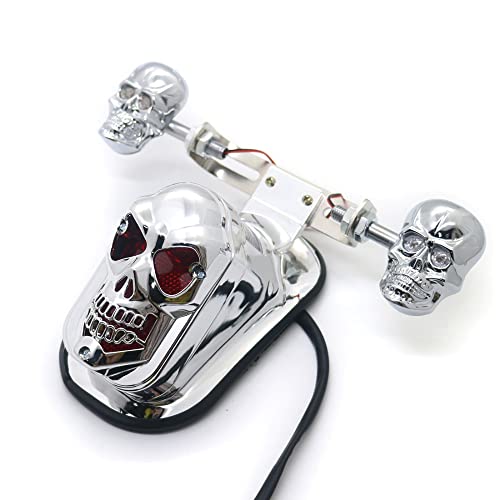 Luz Traseira Traseira Da Placa De Licença Do Freio De Motocicleta Crânio Cromado Para Harley Chopper