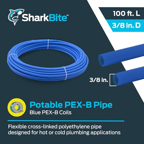 Image of SharkBite 3 /8 Inch x 100 Feet Blue PEX-B, PEX Pipe Flexible Water Tubing for Plumbing, U855B100