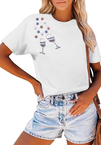 American Flag Shirts Women：4th of July V-Neck Short Sleeve Patriotic T-Shirt Memorial Day Graphic Tee2
