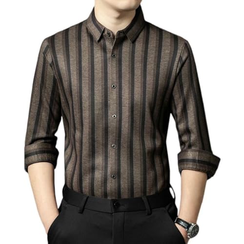 Chemise rayée brossée pour homme en coton chaud d'hiver