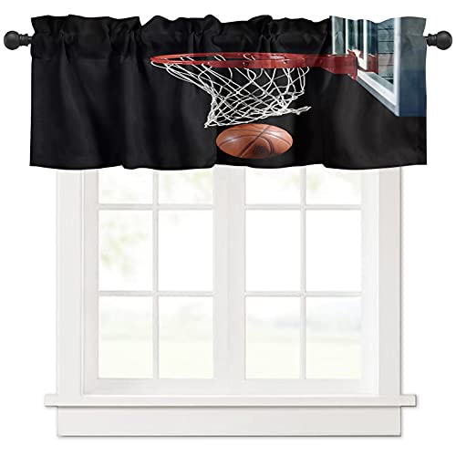 Chucoco Basketball Shooting Hoop Rod Pocket Window Valances Sport Theme Short Curtain Valance Kitchen Printed Drapes For Bedroom Bathroom Living Room Windows Decor Black #TOP9