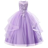 Vestido de dama de honor para niña, sin mangas, lentejuelas, apliques, vestido de princesa, volantes, tul, elegante, para cumpleaños, boda, festivo.