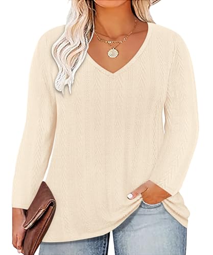 Image of CARCOS Plus Size Tops for Women Long Sleeve Raglan V Neck T Shirts Tunic Fall Blouse Xl-5Xl 14W -28W