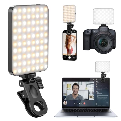Selfie Licht 80 LED Videolicht 3000-6500K 3 Lichtmodi 10 Helligkeiten CRI95+ 3000 mAh Akku Handy Licht mit Klammer Telefonhalter Selfie Light für Phone/Tablet/Laptop Zoom Live Selfie Licht