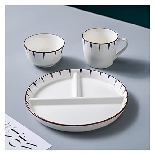 Juego de vajilla de cerámica for adultos, bandejas de bambú de 9 pulgadas, platos de postre/ensalada con compartimento de cerámica, platos divididos con compartimento de 3 secciones,fuente,ensaladas (