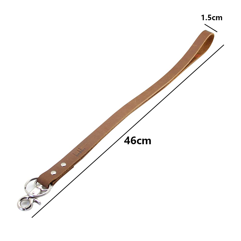 Boshiho Keychain Lanyard - Cowhide Leather Neck Lanyard with Metal Clasp for ID Badge Holder, Keys, USB, Cell Phone etc (Light brown A) - Image 3