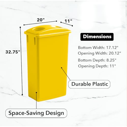 Image of 23 Gallon Slim Rectangular Garbage Can - with Bottle /Can Lid - Yellow