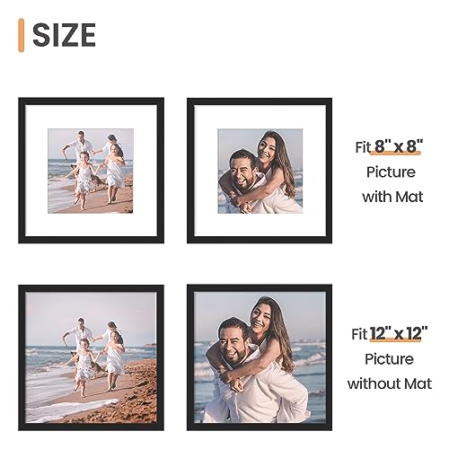 Image of upsimples 12x12 Picture Frame Set of 10, Display Pictures 8x8 with Mat or 12x12 Without, Multi Photo Frames Collage for Wall or Tabletop Display, Black